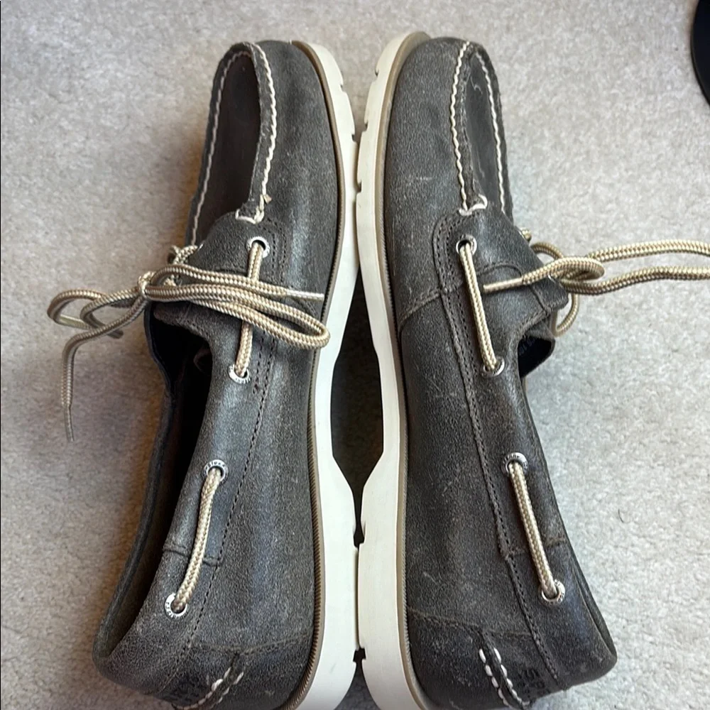 🍿Sperry Gray leather Boat Shoes with Moccasin Stitching